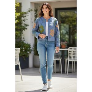 Kiko Comfortable Jacket Women’s Size S Floral  Gray 100 % Silk  # 505